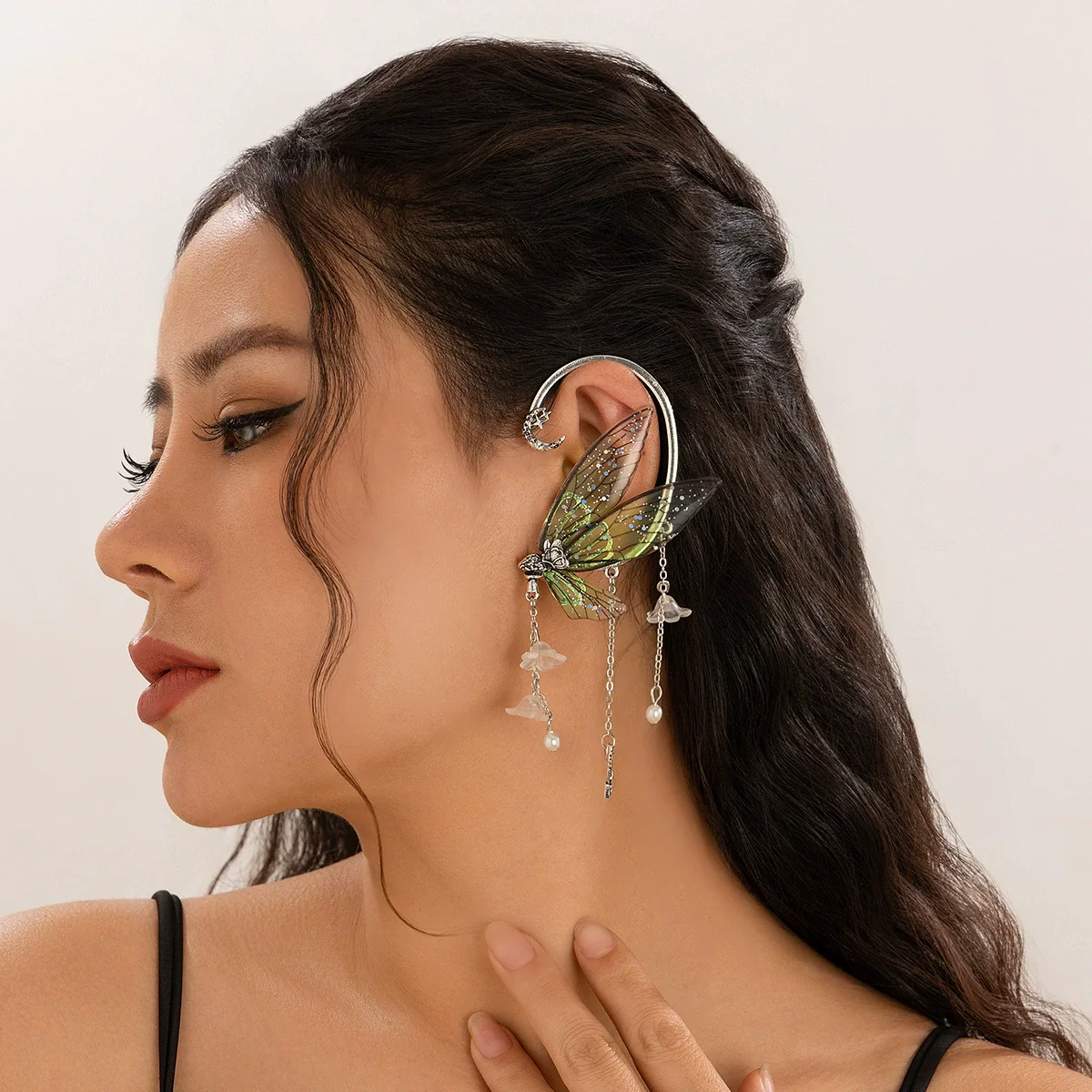 Jewelry Earring Alloy Resin Imitation Pearl Acrylic Forest Style Elf Ear Tassel Butterfly Outline - Image 7