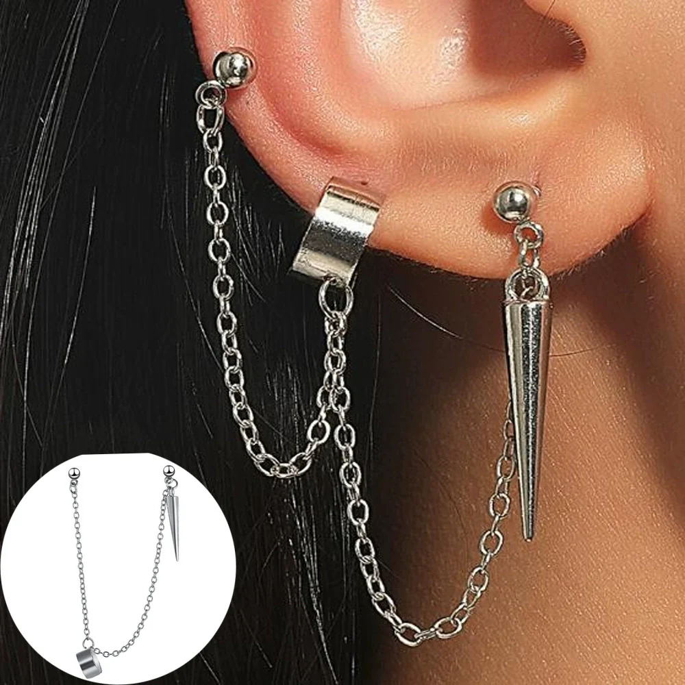 Jewelry Earrings Alloy Silver Vintage Creative Simple Pointed Cone Long Chain Electroplated