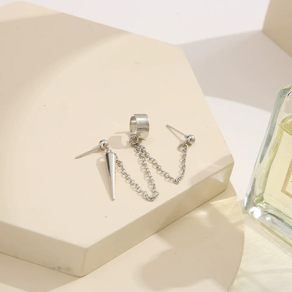 Jewelry Earrings Alloy Silver Vintage Creative Simple Pointed Cone Long Chain Electroplated - Image 2