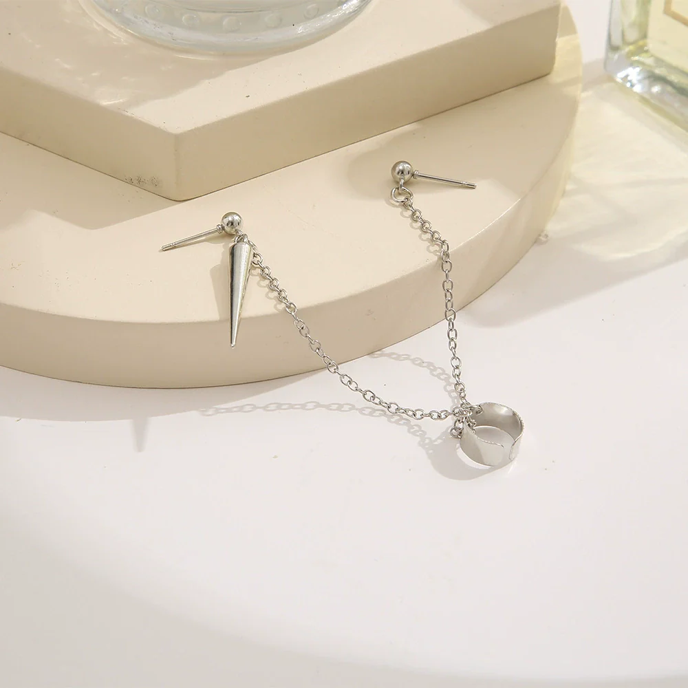 Jewelry Earrings Alloy Silver Vintage Creative Simple Pointed Cone Long Chain Electroplated - Image 3
