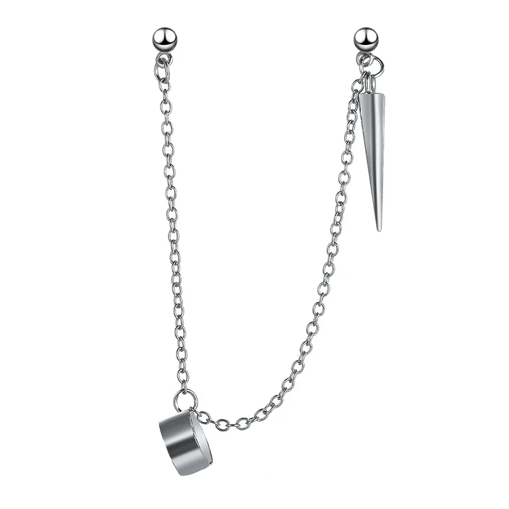 Jewelry Earrings Alloy Silver Vintage Creative Simple Pointed Cone Long Chain Electroplated - Image 5