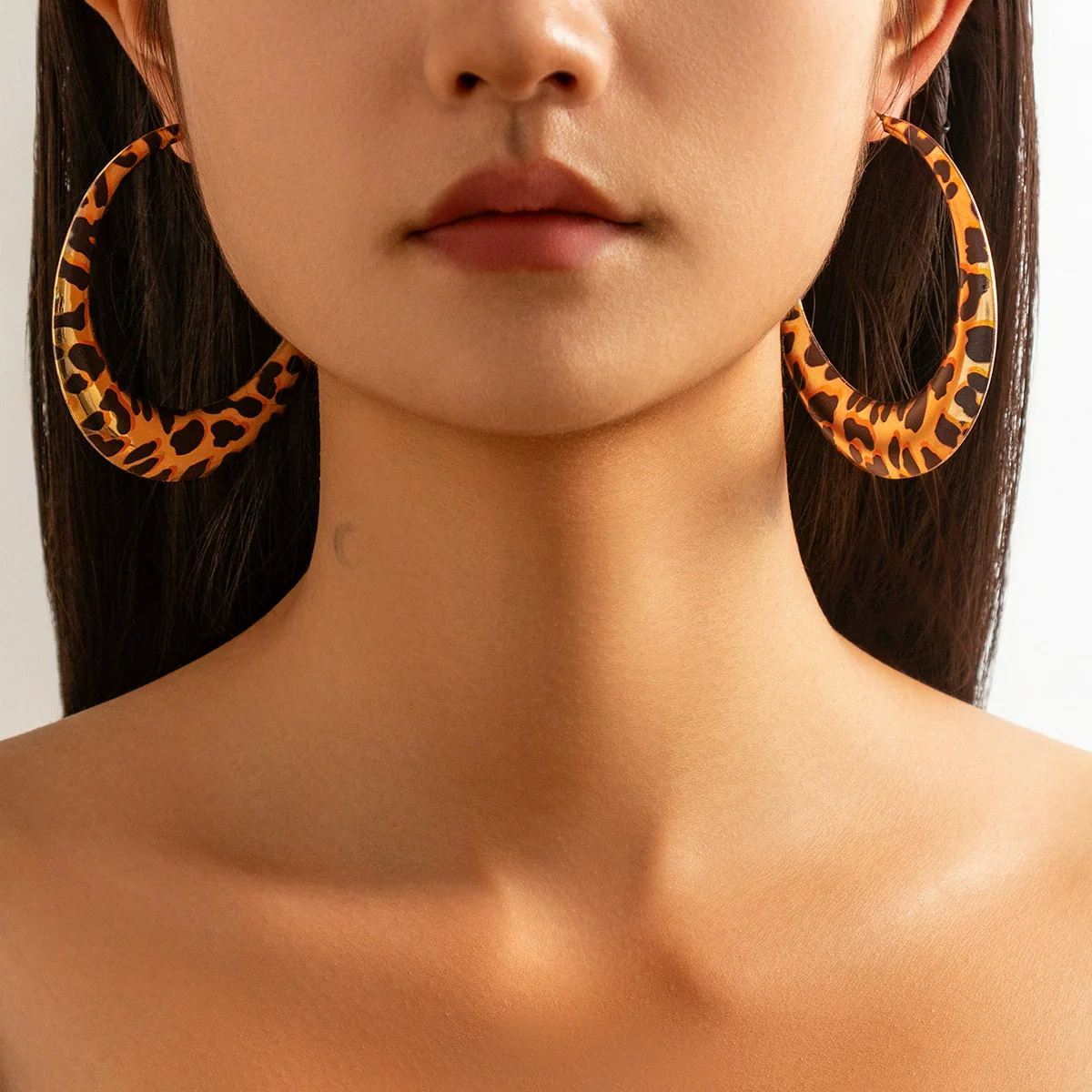 Jewelry Exaggerated Geometric Big Circle Earrings With Leopard Print Ccb Electroplated For Women - Image 2