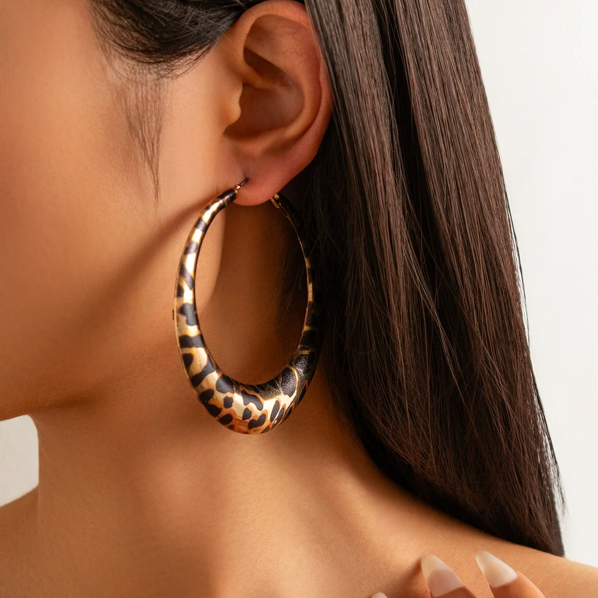 Jewelry Exaggerated Geometric Big Circle Earrings With Leopard Print Ccb Electroplated For Women - Image 3