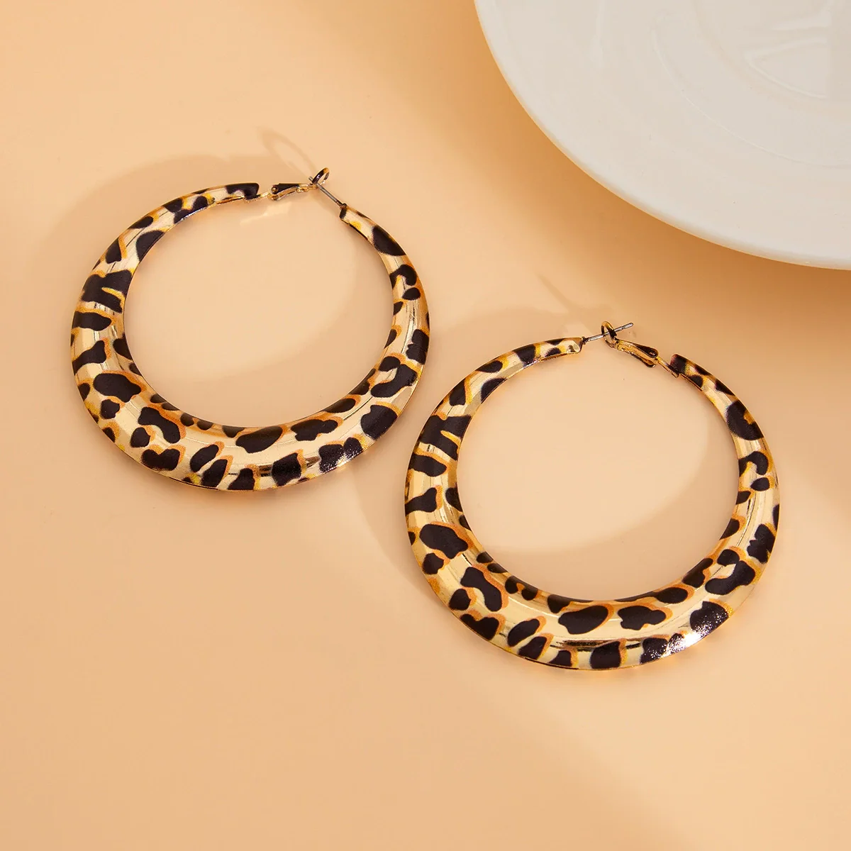 Jewelry Exaggerated Geometric Big Circle Earrings With Leopard Print Ccb Electroplated For Women - Image 4