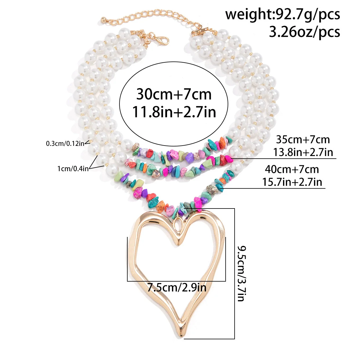 Jewelry Exaggerated Retro Heart Shaped Turquoise Plastic Resin Alloy Beaded Imitation Pearl Ball Chain Electroplated Necklace For Women - Image 4