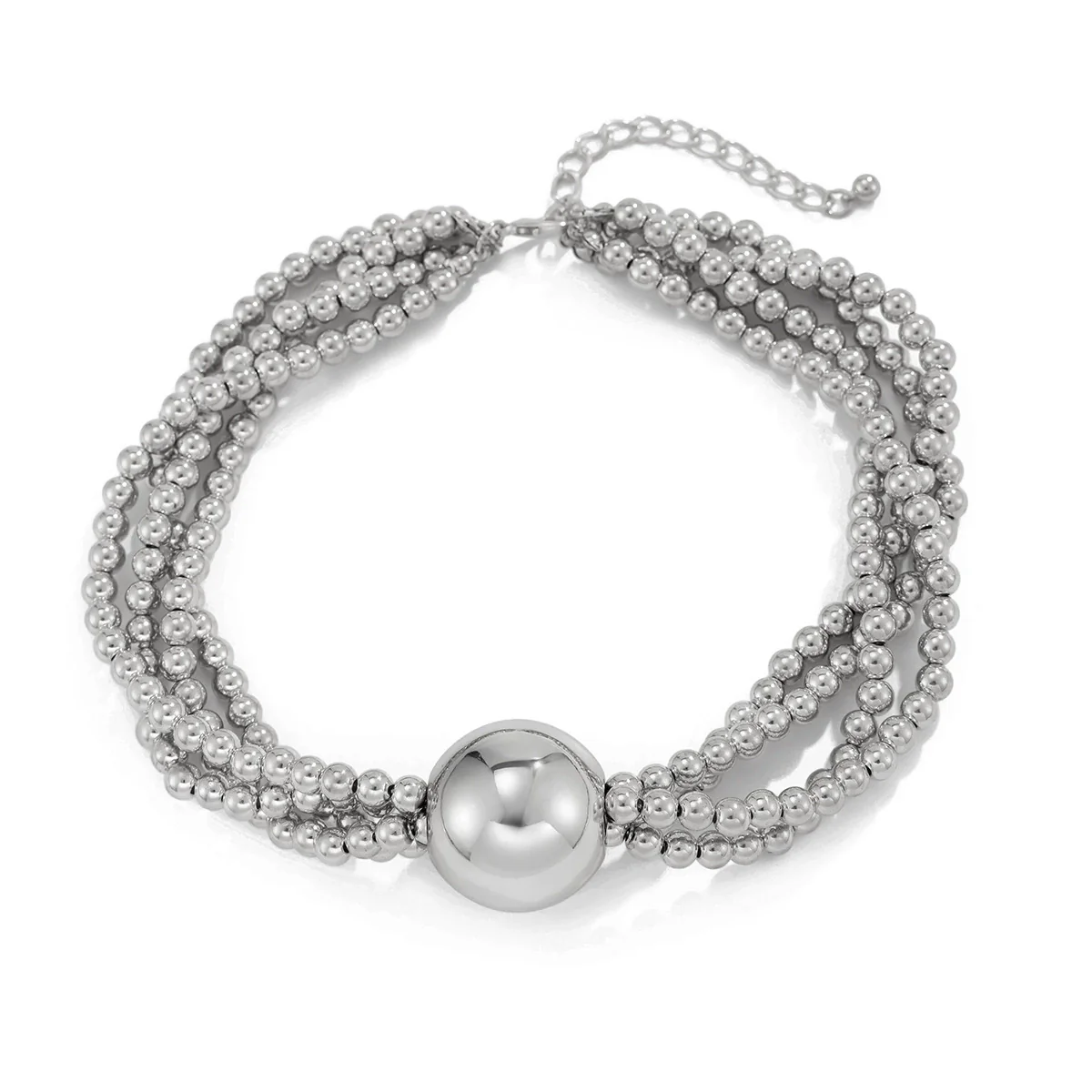 Jewelry Exaggerated Round Bead Pendant Clavicle Necklace Women Hiphop Trendy Metal Multilayered Imitation Pearl Ball Chain Electroplating Geometric Style - Image 5