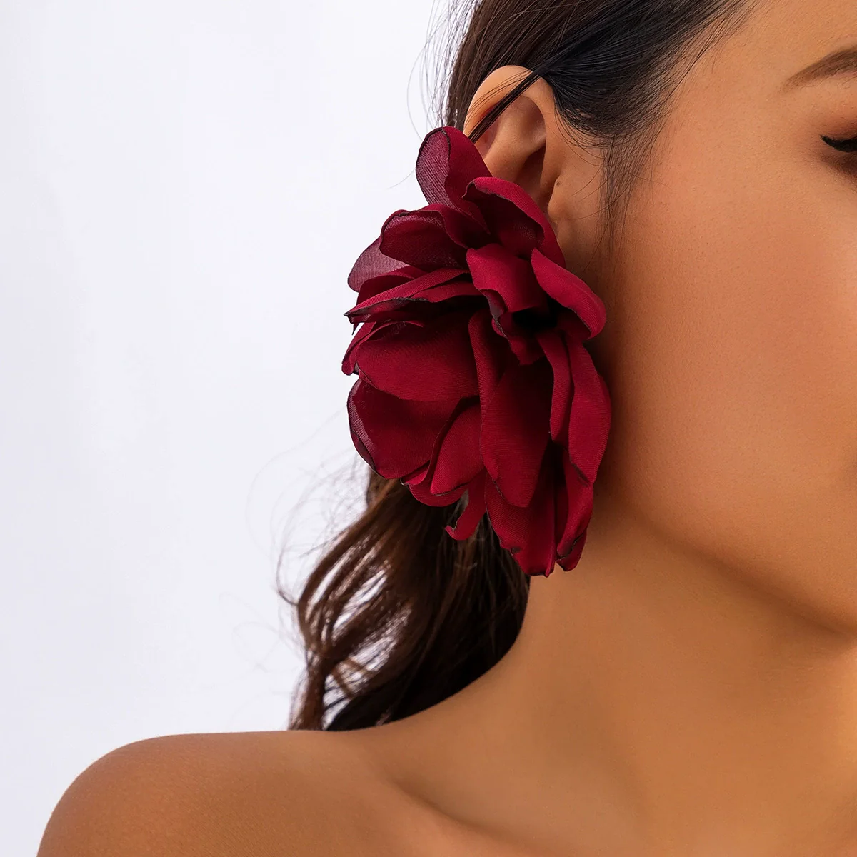 Jewelry Fabric Flower Exaggerated Handmade Earrings - Image 10