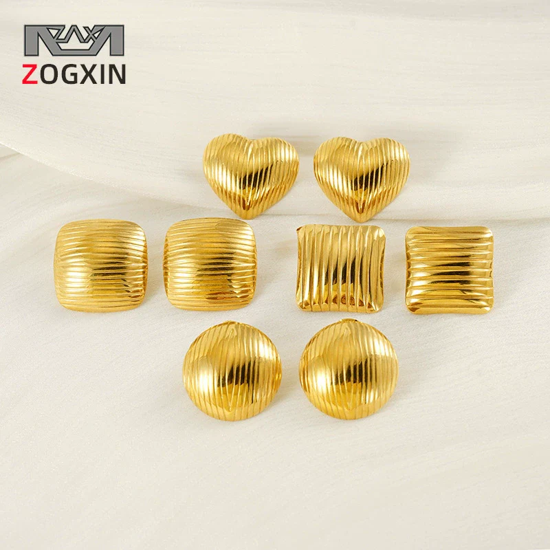 Jewelry Fashion Simple Geometric 316L Stainless Steel Earrings For Women With Electroplating And Wave Pattern