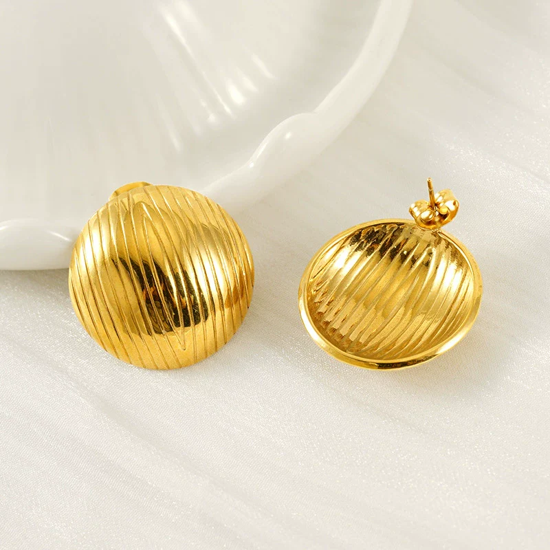 Jewelry Fashion Simple Geometric 316L Stainless Steel Earrings For Women With Electroplating And Wave Pattern - Image 3
