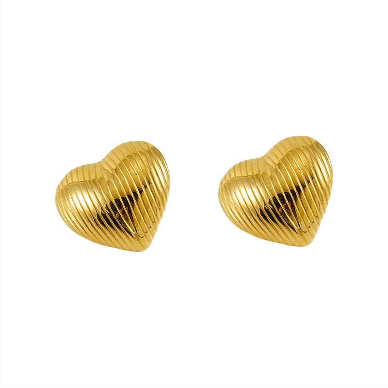 Jewelry Fashion Simple Geometric 316L Stainless Steel Earrings For Women With Electroplating And Wave Pattern - Image 5