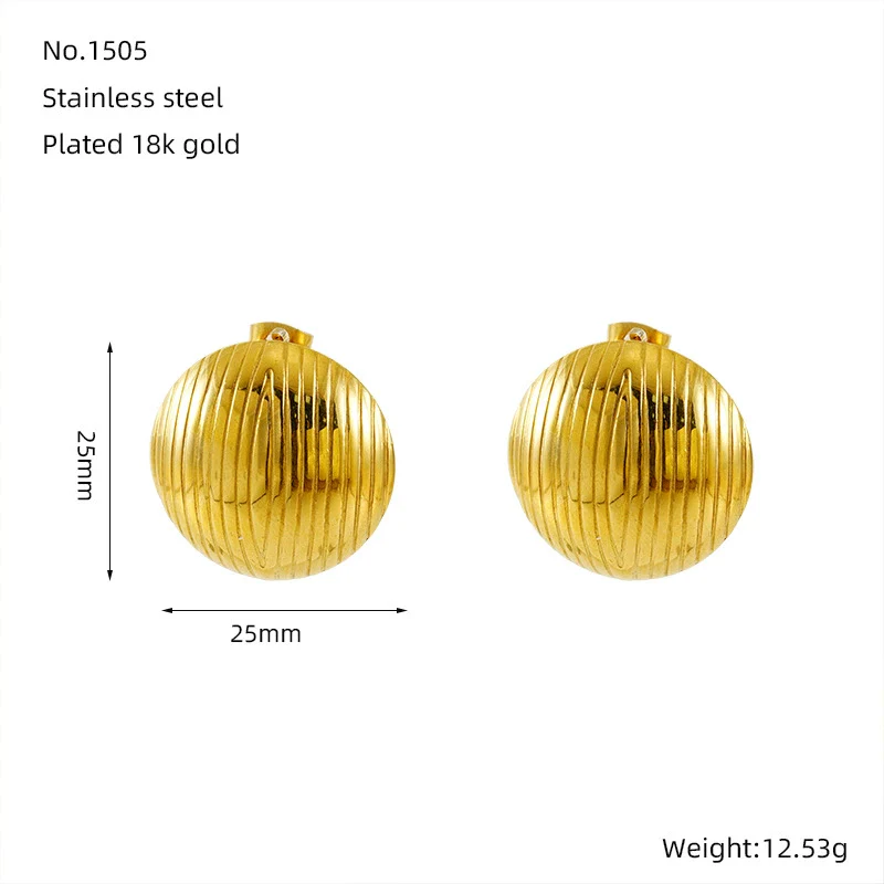 Jewelry Fashion Simple Geometric 316L Stainless Steel Earrings For Women With Electroplating And Wave Pattern - Image 6