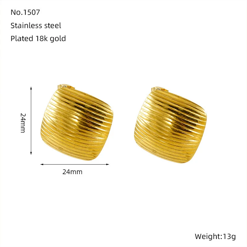 Jewelry Fashion Simple Geometric 316L Stainless Steel Earrings For Women With Electroplating And Wave Pattern - Image 7