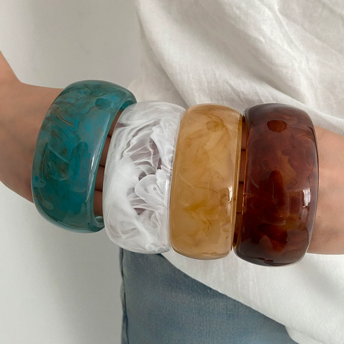 Jewelry Fashion Wide Bracelet Resin Elegant Geometric Polish - Image 3