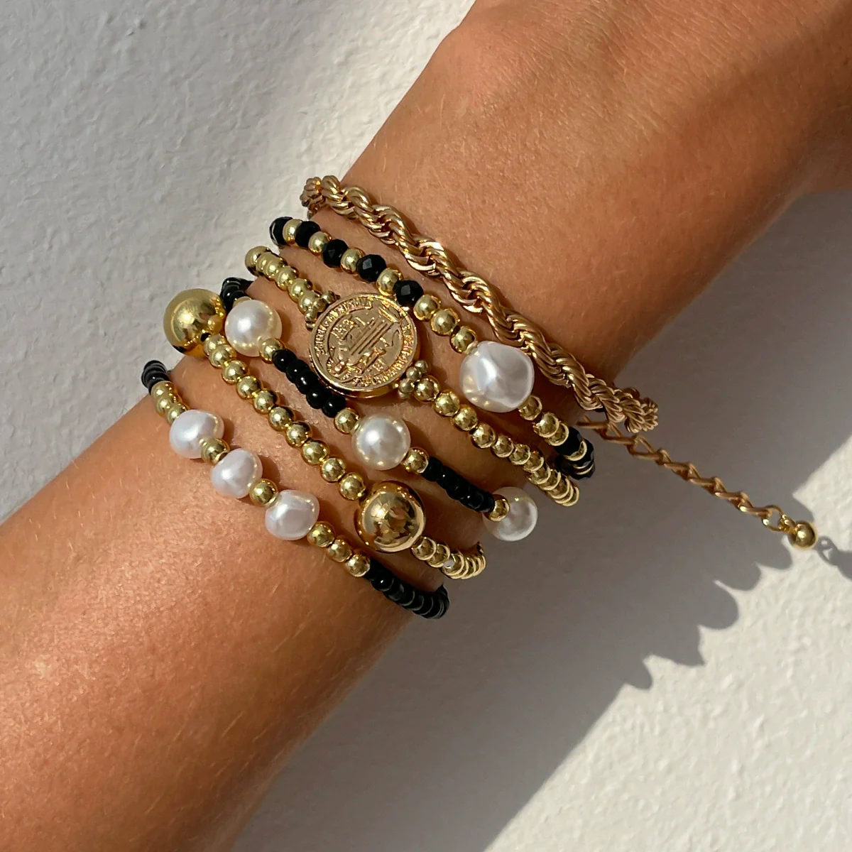 Jewelry Fivepointed Star Bracelet Set For Women Ccb Rice Beads Crystal Imitation Pearl Alloy Iron Chain Electroplating Ins Style - Image 2