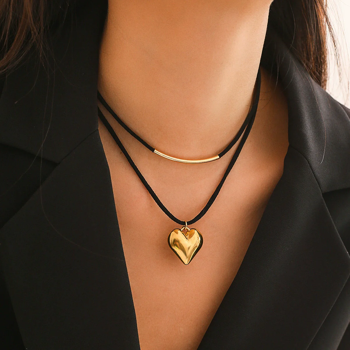 Jewelry Flannel Rope Heart Geometric Simple Electroplated Necklace For Women