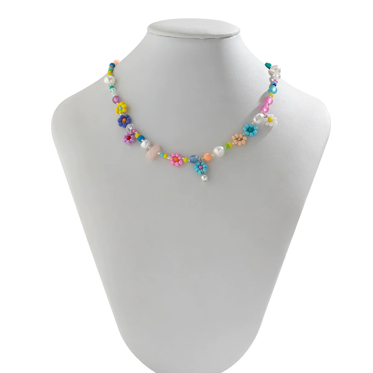 Jewelry Flower Beaded Clavicle Chain Necklace Handmade With Plastic Resin Alloy And Ball Chain For Women - Image 5
