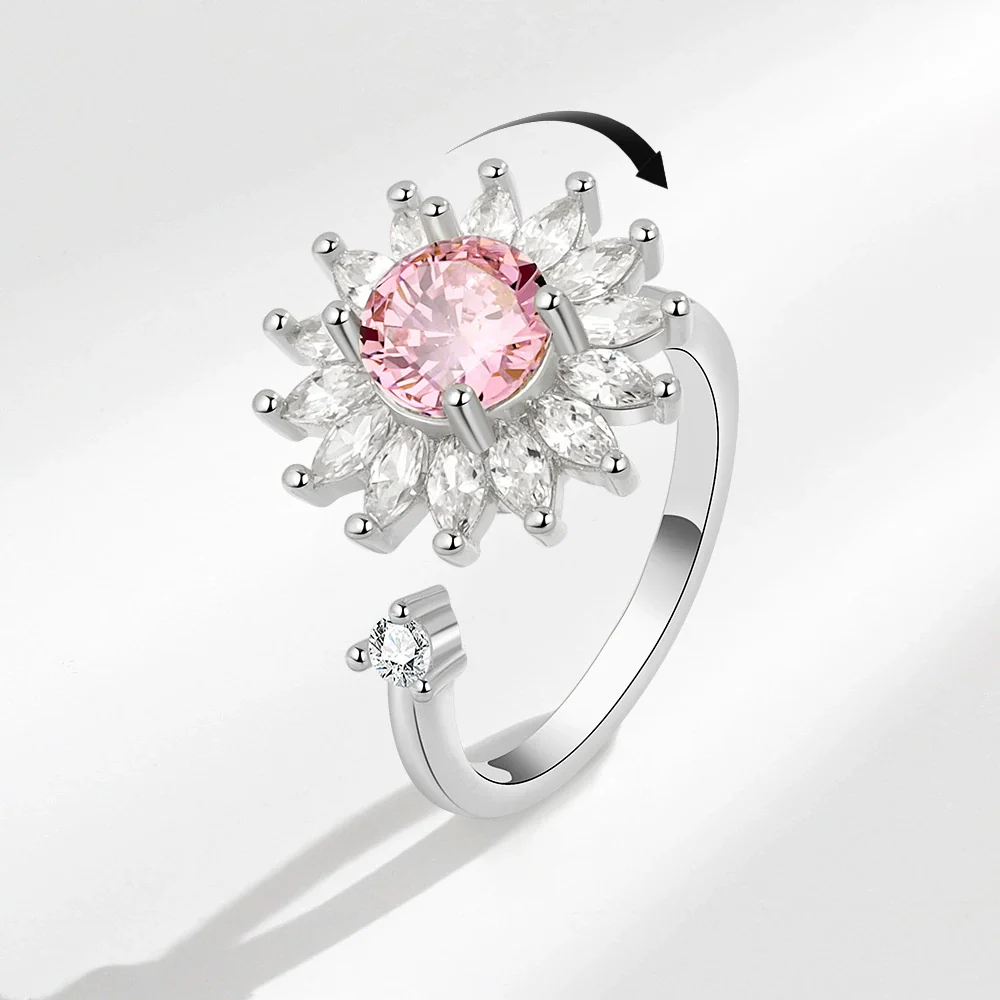Jewelry Flower Shaped Zircon Ring Copper Electroplating Women's