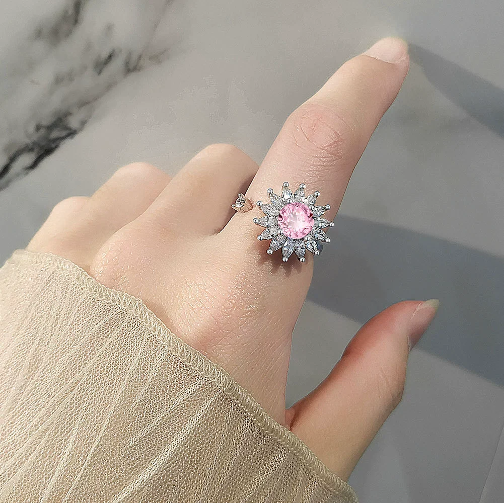 Jewelry Flower Shaped Zircon Ring Copper Electroplating Women's - Image 3