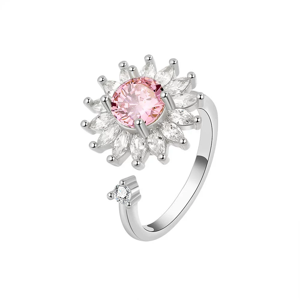 Jewelry Flower Shaped Zircon Ring Copper Electroplating Women's - Image 5