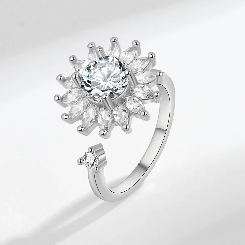 Jewelry Flower Shaped Zircon Ring Copper Electroplating Women's - Image 7