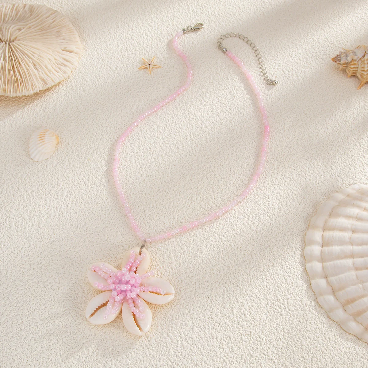 Jewelry Flower Shell Pendant Necklace With Rice Beads Electroplated Clavicle Chain For Women - Image 4
