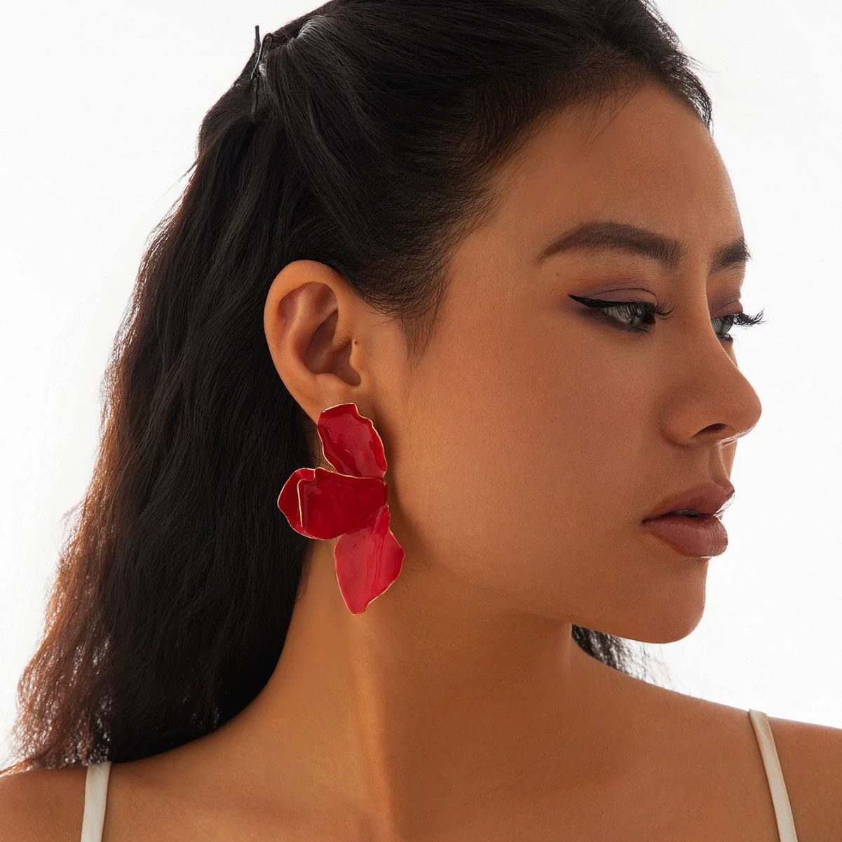 Jewelry Folding Pink Petal Earrings Iron Dripping Oil Flower Style Electroplating For Women