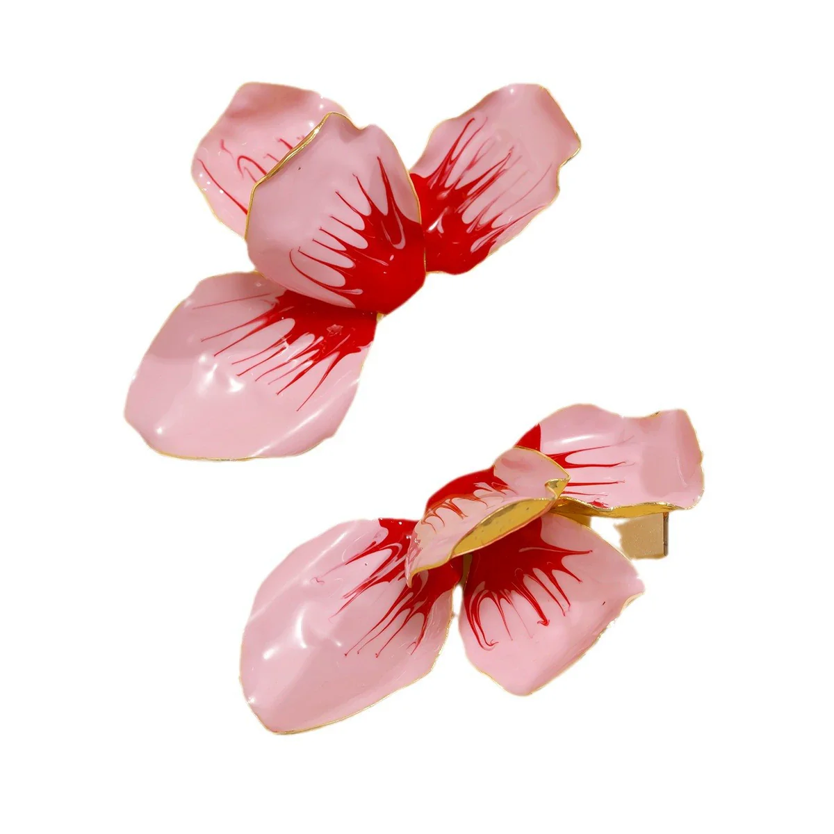 Jewelry Folding Pink Petal Earrings Iron Dripping Oil Flower Style Electroplating For Women - Image 5