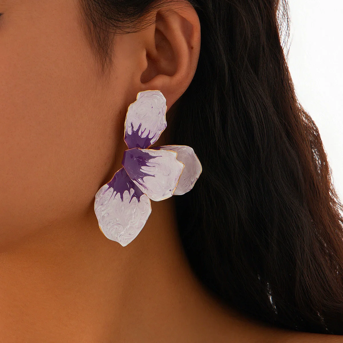 Jewelry Folding Pink Petal Earrings Iron Dripping Oil Flower Style Electroplating For Women - Image 8