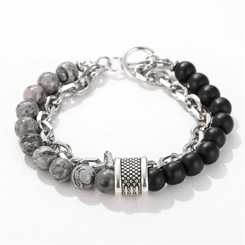 Jewelry Geometric Punk Style Frosted Artificial Crystal Alloy Men's Bracelet With Polishing