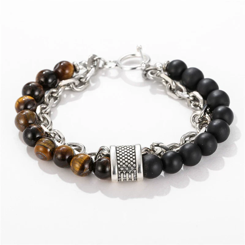Jewelry Geometric Punk Style Frosted Artificial Crystal Alloy Men's Bracelet With Polishing - Image 2