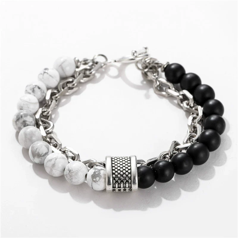 Jewelry Geometric Punk Style Frosted Artificial Crystal Alloy Men's Bracelet With Polishing - Image 3