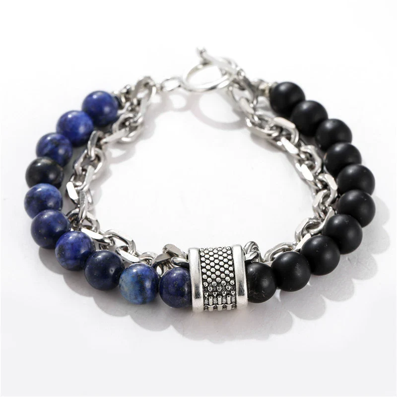 Jewelry Geometric Punk Style Frosted Artificial Crystal Alloy Men's Bracelet With Polishing - Image 4