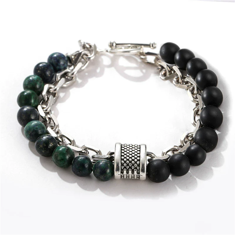 Jewelry Geometric Punk Style Frosted Artificial Crystal Alloy Men's Bracelet With Polishing - Image 5