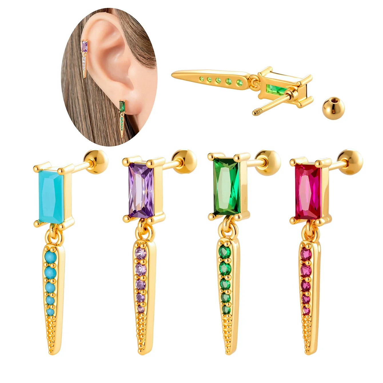 Jewelry Geometric Zircon Stainless Steel Flower Electroplated Women's Ear Stud