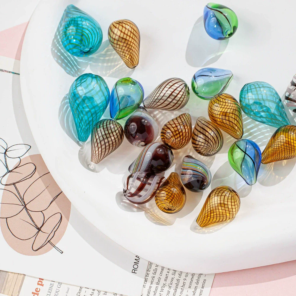 Jewelry Glass Glazed Irregular Water Drop Stripe Diy Handmade Beads Necklace Earrings - Image 3