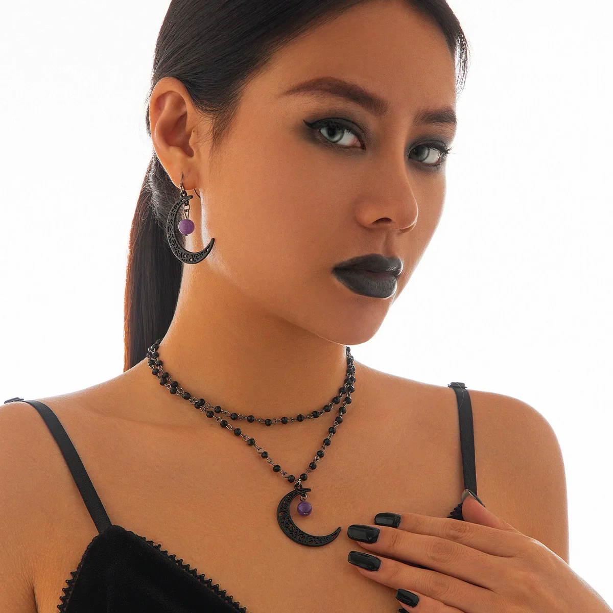Jewelry Gothic Dark Style Geometric Lace Alloy Electroplated Necklace For Women - Image 2