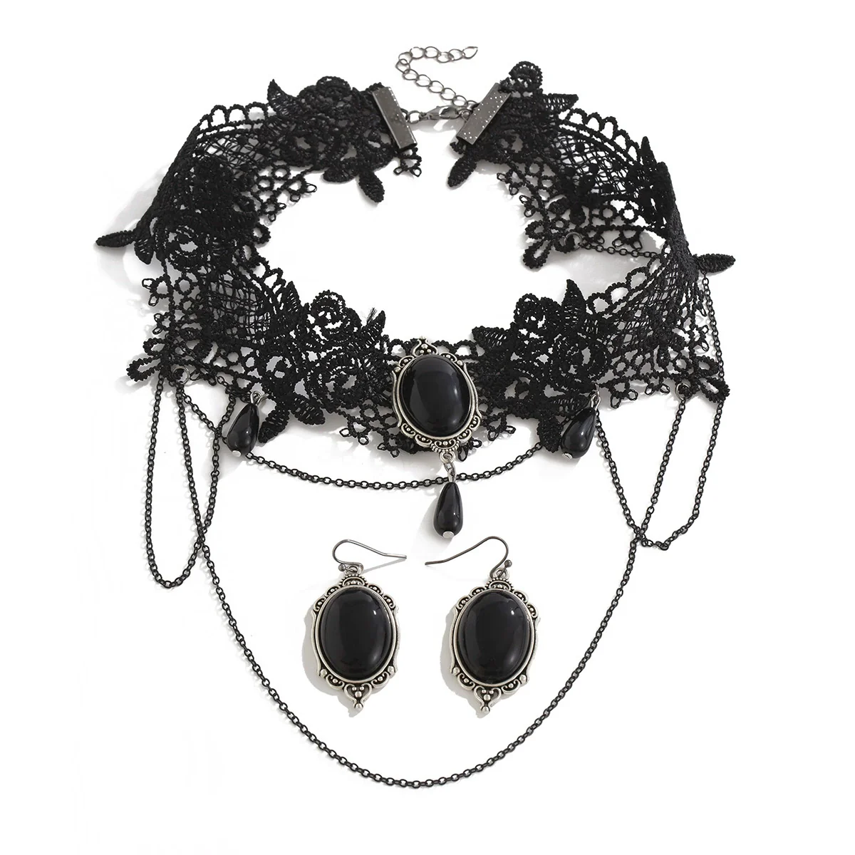 Jewelry Gothic Dark Style Geometric Lace Alloy Electroplated Necklace For Women - Image 5