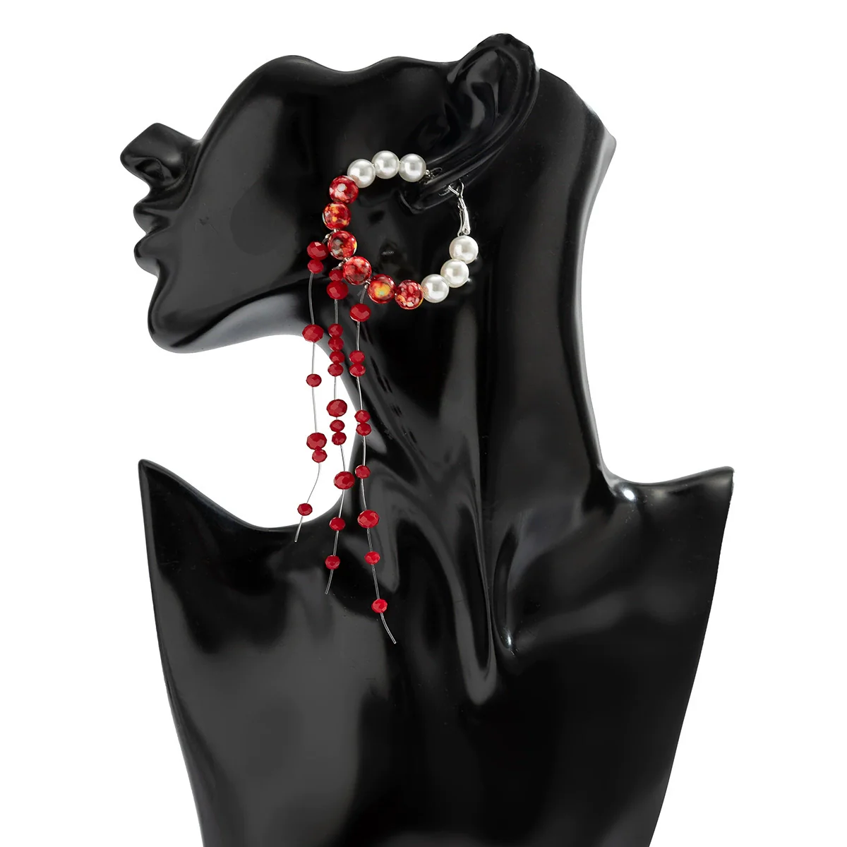 Jewelry Gothic Imitation Pearl Crystal Tassel Geometric Handmade Blood Drops Long Earrings For Women - Image 5