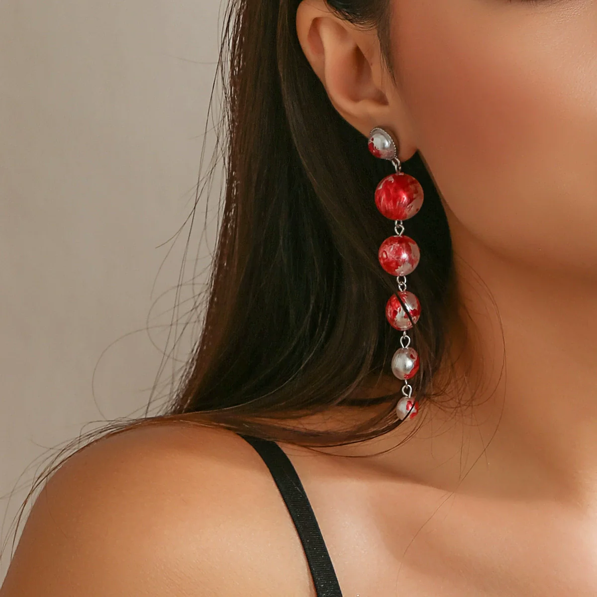 Jewelry Gothic Imitation Pearl Necklace Choker Handmade Geometric Blood Drops Tassel - Image 13