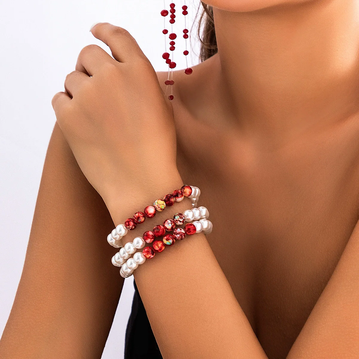 Jewelry Gothic Imitation Pearl Necklace Choker Handmade Geometric Blood Drops Tassel - Image 14