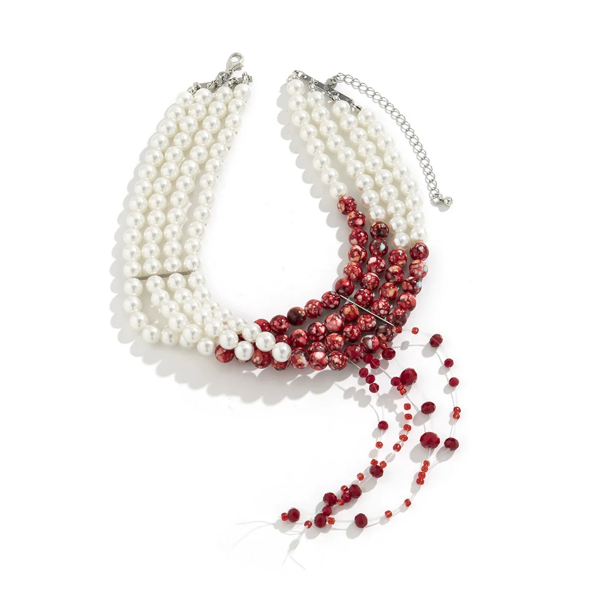 Jewelry Gothic Imitation Pearl Necklace Choker Handmade Geometric Blood Drops Tassel - Image 5
