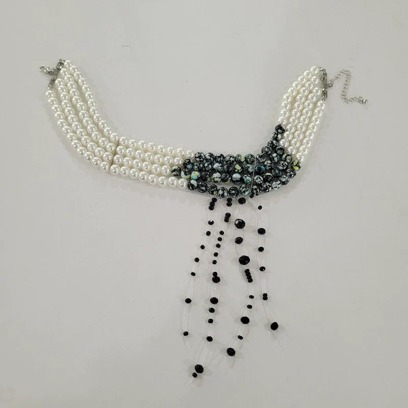 Jewelry Gothic Imitation Pearl Necklace Choker Handmade Geometric Blood Drops Tassel - Image 8