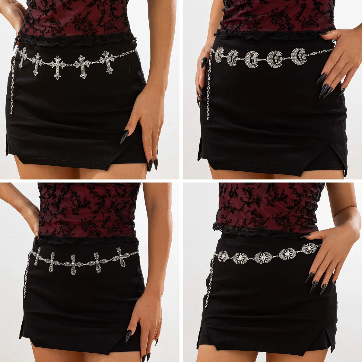 Jewelry Gothic Spider Web Alloy Body Chain Waist Chain Retro Carved Sunflower