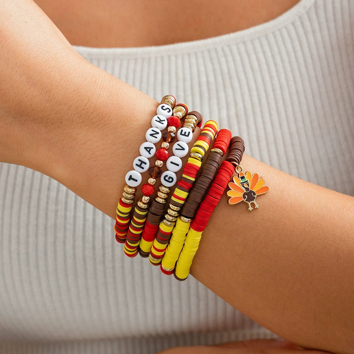 Jewelry Handmade Acrylic Polymer Clay Bracelet With Fruit Flower Leaves Animal Zodiac Pattern