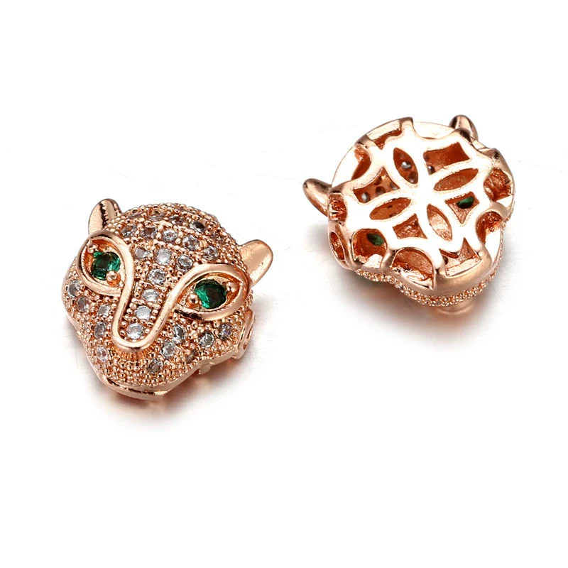 Jewelry Handmade Copper Inlaid Zirconium Leopard Head Round Hole Loose Beads Pendant Accessories Electroplated - Image 12