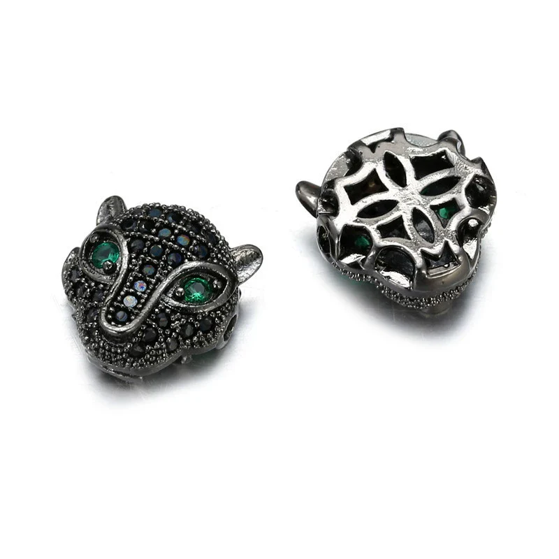 Jewelry Handmade Copper Inlaid Zirconium Leopard Head Round Hole Loose Beads Pendant Accessories Electroplated - Image 5