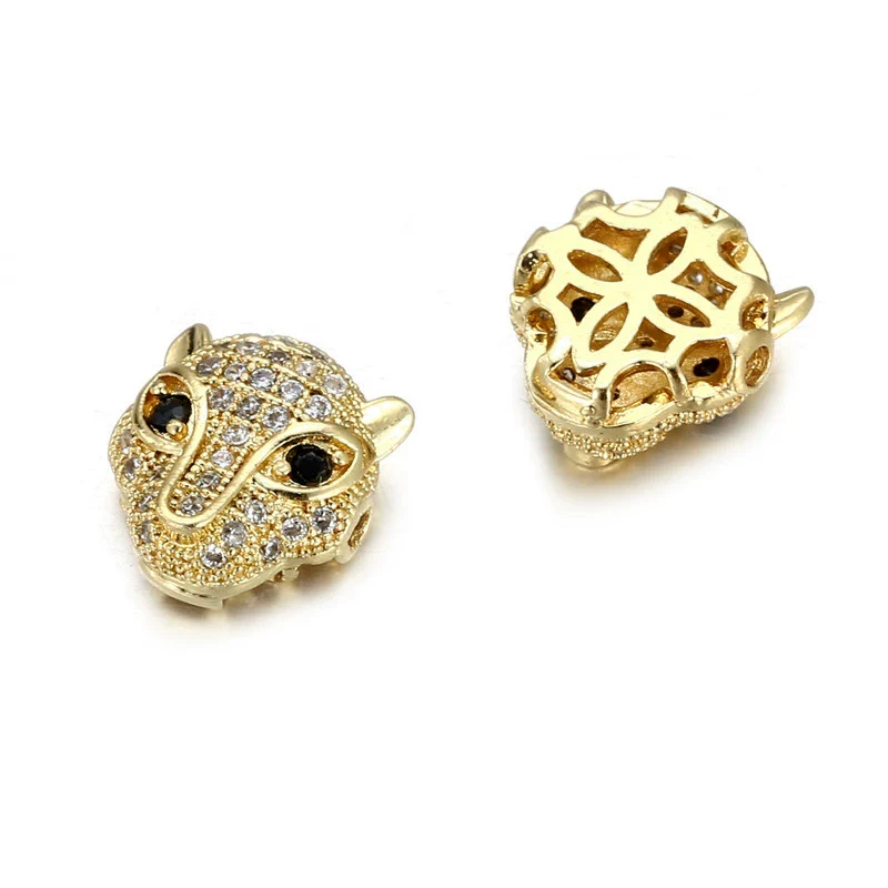 Jewelry Handmade Copper Inlaid Zirconium Leopard Head Round Hole Loose Beads Pendant Accessories Electroplated - Image 6