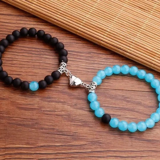 Jewelry Handmade Geometric Stone Magnet Buckle Heart Couple Bracelet