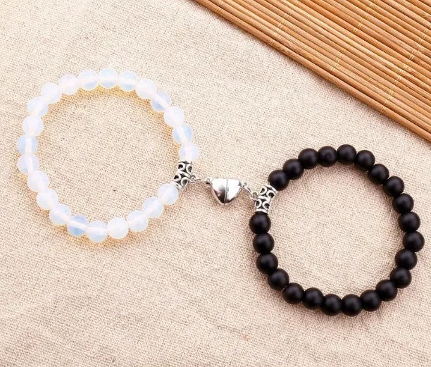 Jewelry Handmade Geometric Stone Magnet Buckle Heart Couple Bracelet - Image 10