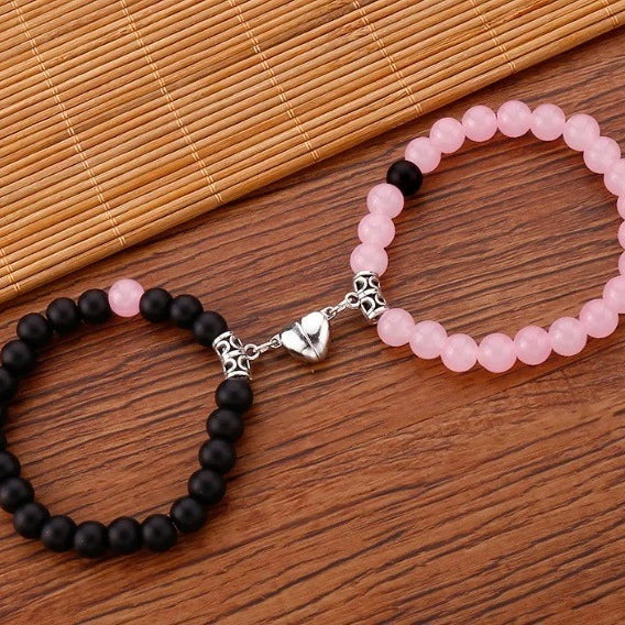 Jewelry Handmade Geometric Stone Magnet Buckle Heart Couple Bracelet - Image 2